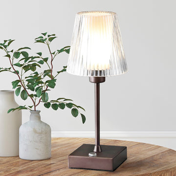 Oscar 12.5" Modern Industrial Rechargeable/Cordless Iron/Acrylic Integrated LED Table Lamp with Ribbed Shade - JONATHAN Y